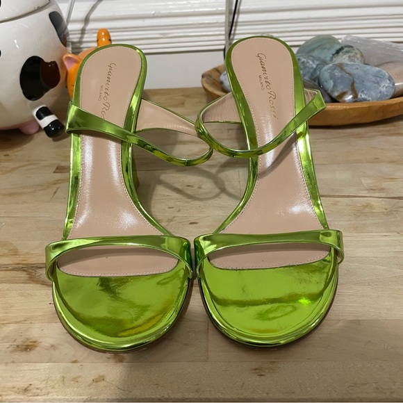 Gianvito Rossi Aura Metallic Effect Mule Sandals in Kiwi Size 40 - Picture 2 of 10